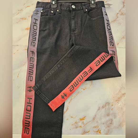 Nwt Homme Femme Black Skinny Jeans Ombre Stripe Blueish To Red Size 28